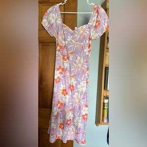 Roxy Lavender Floral Midi Dress with Coral and White Blooms